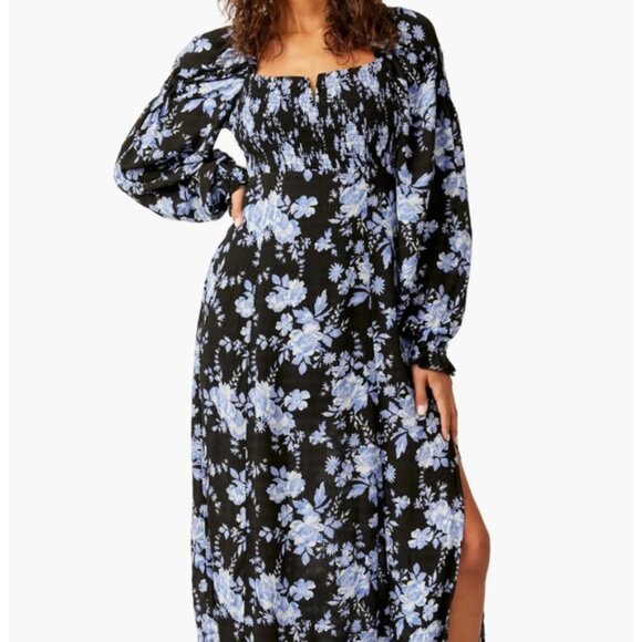 Jaymes Smocked Floral Midi Dress In Black Combo - Picture 1 of 5